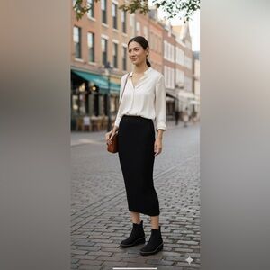 Eileen Fisher 100% Wool Full Length Knit Maxi‎ Pencil Skirt Size M
